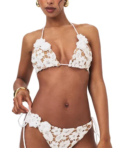 Miss Circle Leila Floral Crochet Bikini Top In White