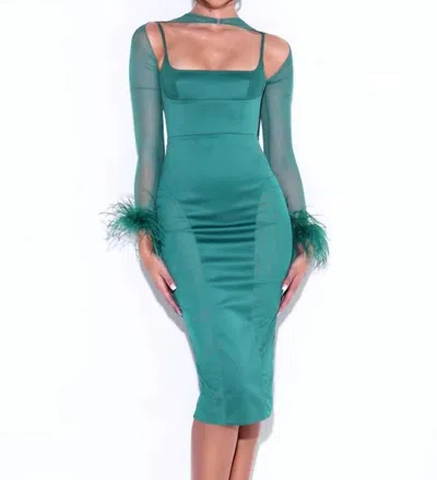 Miss Circle Lexi Feather Dress In Emerald In Blue