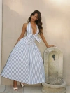 Miss Circle Mackenna Stripe Halter Smock Back Maxi Dress In White
