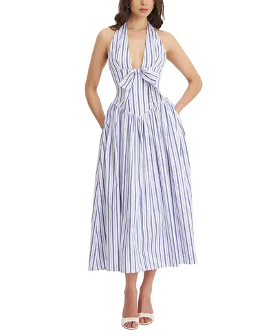 Miss Circle Mackenna Stripe Halter Smock Back Maxi Dress In White