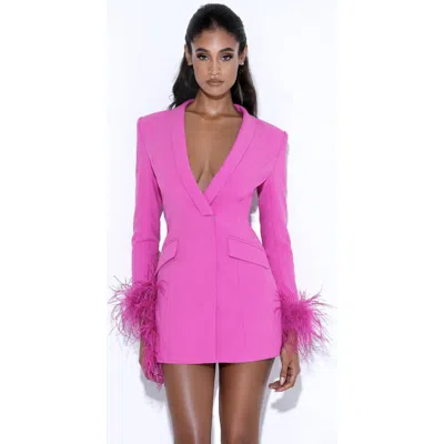 Miss Circle Women Madeline Fuchsia Feather Trim Blazer Dress In Pink