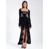 Miss Circle Women Maeve Black Velvet And Mesh Long Sleeve Maxi Dress In Black