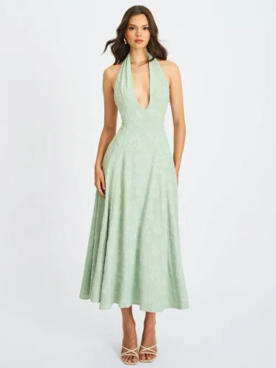 Miss Circle Women Magda Mint Green Deep V Neck Halter A-line Midi Dress In Blue