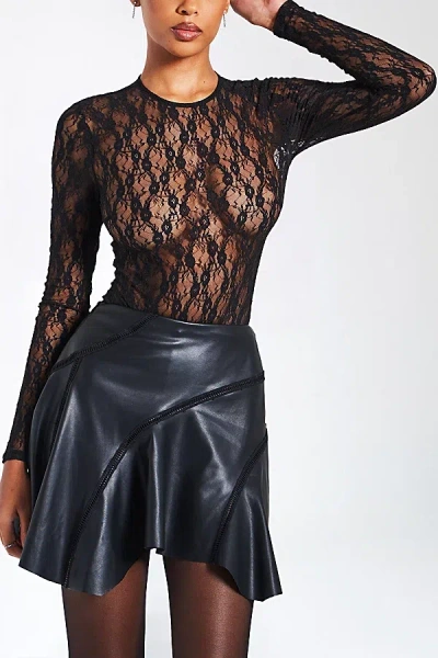 Miss Circle Maisie Lace Long Sleeve Bodysuit In Black, Women's At Urban Outfitters