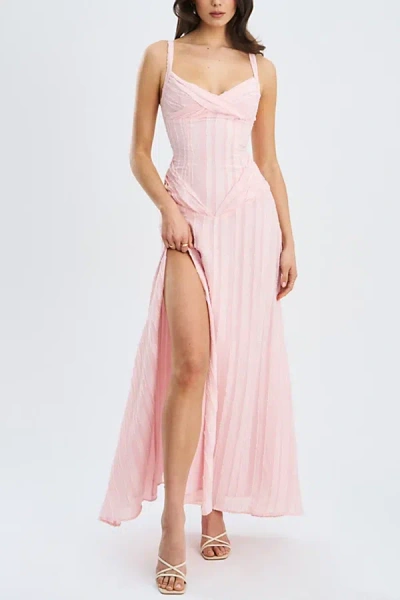 Miss Circle Women Mallory Baby Pink Stripe Jacquard High Slit Gown