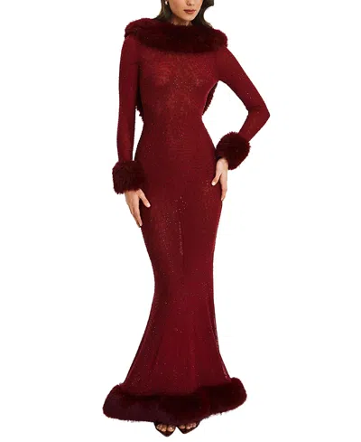 Miss Circle Mellie Regular-length Rhinestone Mesh Low Back Mermaid Gown In Brown