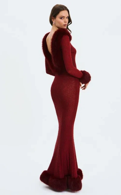 Miss Circle Melrose Rhinestone Mesh Low Back Mermaid Dress In Purple