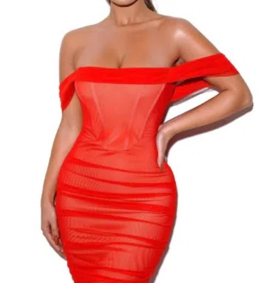 Miss Circle Mesh Corset Dress In Red
