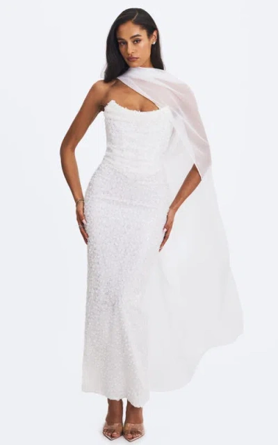 Miss Circle Myra Beaded Mesh Strapless Maxi Dress In White