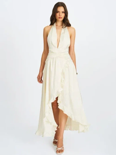 Miss Circle Nalani Floral Ruffled Halter Maxi Dress In Neutral