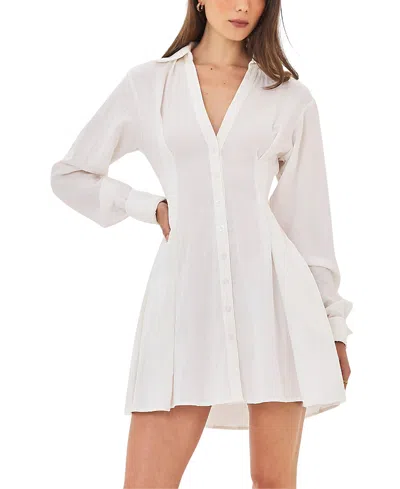 Miss Circle Nanette Lyocell Poplin Shirt Mini Dress In White