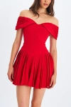 Miss Circle Narelle Off-shoulder Sweetheart Drop Waist Mini Dress In Red