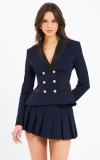 Miss Circle Nasia Double Breast Backless Blazer In Blue