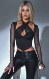 Miss Circle Nataly Mesh Satin Corset Top In Black