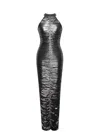Miss Circle New York Women's Abril Ruched Silver Glitter Backless Gown In Silver
