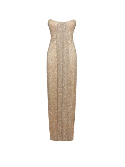 Miss Circle New York Women's Ada Gold Rhinestone Embellished Strapless Gown With Head Scarf