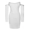 Miss Circle New York Women's Annika White Off Shoulder Long Sleeve Corset Dress With Crystal Trim