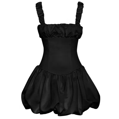 Miss Circle New York Women's Aubrey Black Satin Bubble Hem Mini Dress