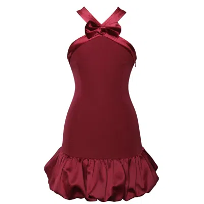 Miss Circle New York Women's Barbra Red Cross Straps Bodycon Mini Dress With Bubble Hem