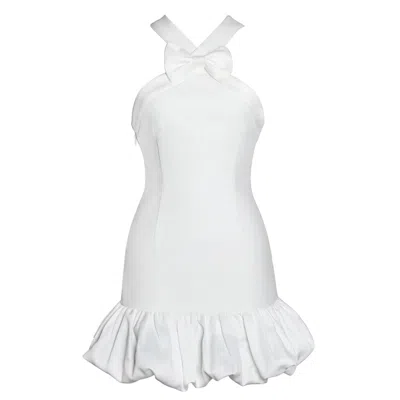 Miss Circle New York Women's Barbra White Cross Straps Bodycon Mini Dress With Bubble Hem