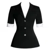 Miss Circle New York Women's Black Aleena Short Sleeve Business Casual Blazer