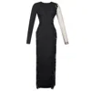 Miss Circle New York Women's Black Bailey Lace Trim Crystal Net Cutout Long Sleeve Gown In Black