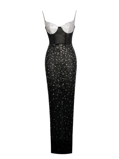 Miss Circle New York Women's Black Jimena Crystal Embellished Back Slit Maxi Dress