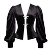 Miss Circle New York Women's Black Krista Velvet Lantern Sleeve Top With Crystal Bow