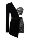 Miss Circle New York Women's Black / Silver Skylynn Sequin Black One Sleeve Blazer Romper In Black/silver