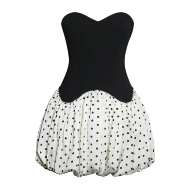 Miss Circle New York Women's Black / White Dahliana Polka Dot Bubble Hem Corset Mini Dress