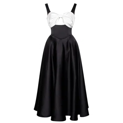 Miss Circle New York Women's Black / White Edda Black Maxi Gown With White Bow In Black/white