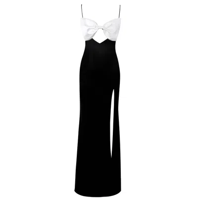 Miss Circle New York Women's Black / White Eleanor Black & White Bow Satin Gown In Black/white