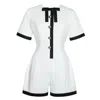 Miss Circle New York Women's Black / White Idina Business Casual White Romper With Black Trim