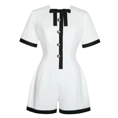 Miss Circle New York Women's Black / White Idina Business Casual White Romper With Black Trim