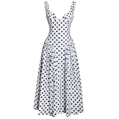 Miss Circle New York Women's Black / White Rahma Polka Dot Drop Waist Midi Cotton Poplin Dress