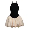 Miss Circle New York Women's Black / Yellow / Orange Yaira Backless Drop Waist Mini Bubble Dress