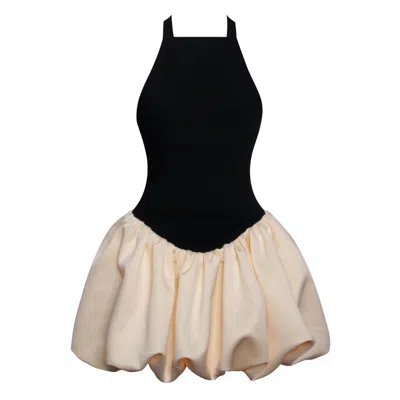 Miss Circle New York Women's Black / Yellow / Orange Yaira Backless Drop Waist Mini Bubble Dress In Multi