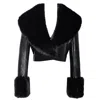 Miss Circle New York Women's Black Ziah Cropped Leather Jacket With Fur Collar In Black