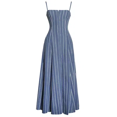 Miss Circle New York Women's Blue Abygail Stripe Cotton Denim Maxi Dress