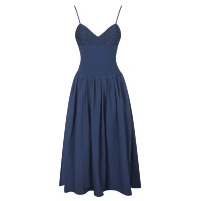 Miss Circle New York Women's Blue Ailani Navy Taffeta Smocked Midi Dress