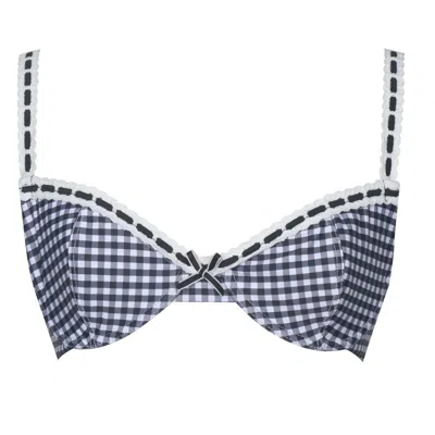 Miss Circle New York Women's Blue Geneva Gingham Lace Decoration Bikini Top