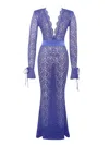 Miss Circle New York Women's Blue Giada Navy Lace Deep V Long Sleeve Maxi Dress