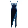 Miss Circle New York Women's Blue Odilia Teal Lace Velvet Maxi Dress