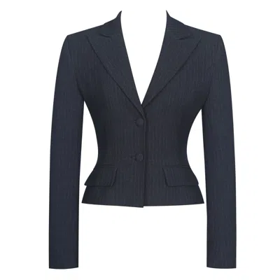Miss Circle New York Women's Blue Quinne Navy Striped Single-breasted Peplum Blazer