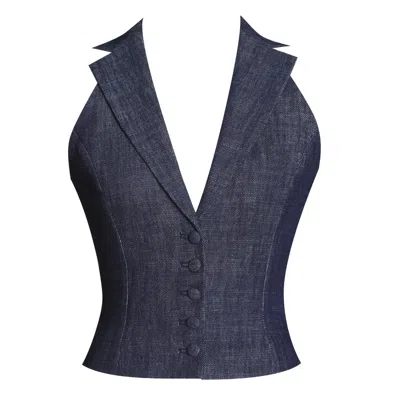 Miss Circle New York Women's Blue Rafaella Ruched Back Cotton Denim Suit Vest