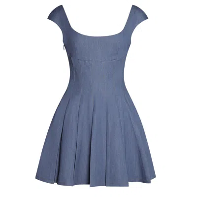 Miss Circle New York Women's Blue Sada Pleated Denim Mini Dress