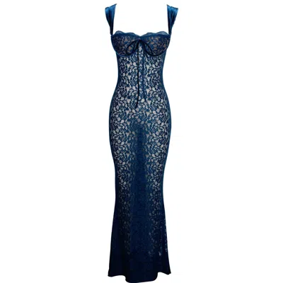 Miss Circle New York Women's Blue Veronica Teal Lace Maxi Dress