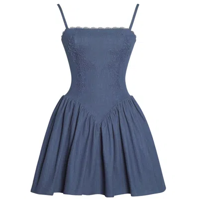 Miss Circle New York Women's Blue Zafira Cotton Denim Drop Waist Corset Mini Dress