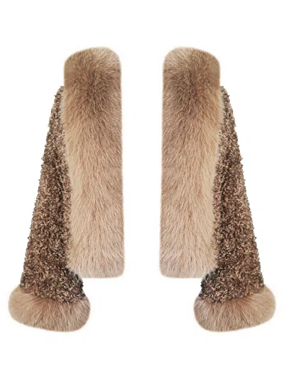 Miss Circle New York Women's Brown Jumbo Kali Camel Vegan Shearling Fur Trimmed Coat