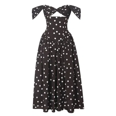 Miss Circle New York Women's Brown Xandie Mocha Polka Dot Off-shoulder Midi Dress